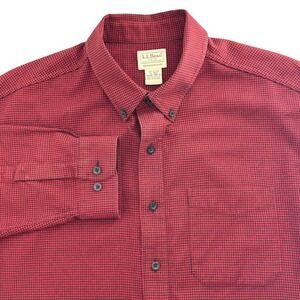 L.L. Bean Mens Tradicional Fit Red Flannel Button Up Houndstooth Shirt Size XL